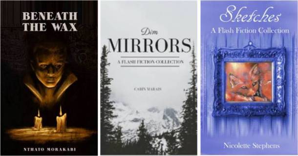 Book covers for Beneath the Wax, Dim Mirrors, and Sketches for an International Giveaway